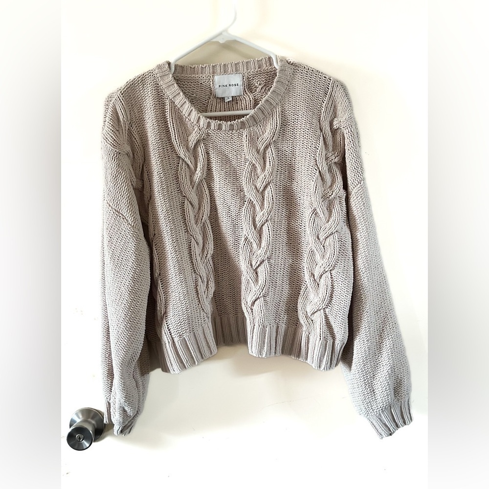 Pink Rose Women's Cream Cable Knit Sweater